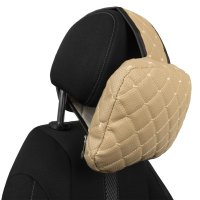 Coussin d’appui-tête réglable en similicuir, motif losange beige 