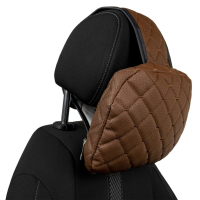 Coussin d’appui-tête réglable en similicuir, motif losange marron